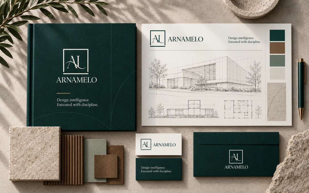 ARNAMELO brand identity and architectural application system